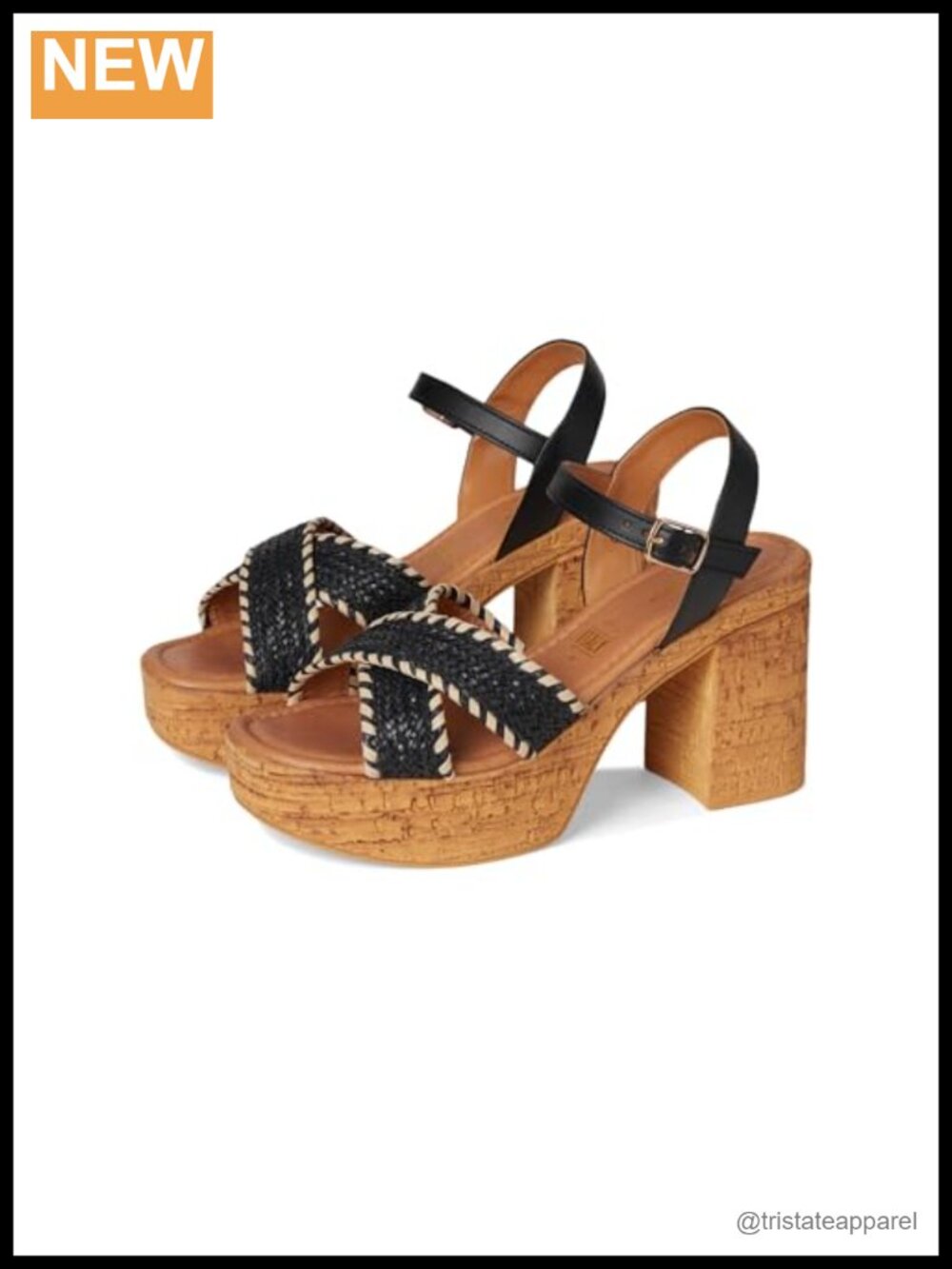 Woven Cross-Strap Platform Sandals with Ankle Strap and Cork Heel